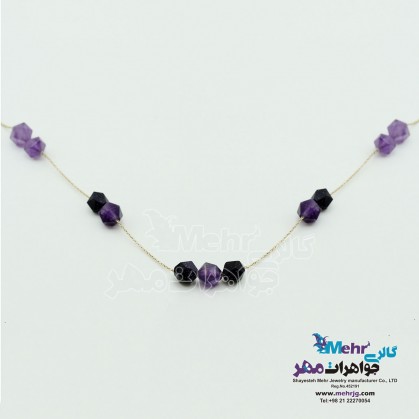 Gold Necklace on clothes - Amethyst Stone-MM0661
